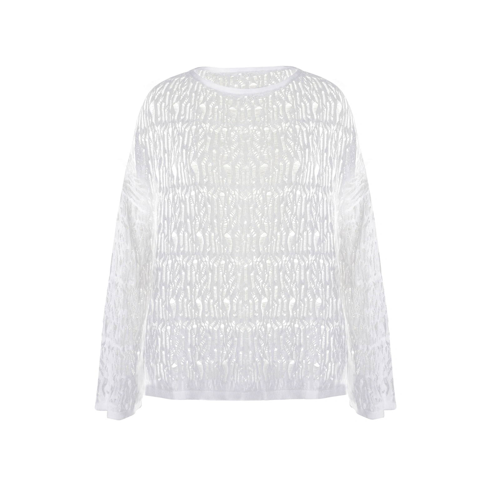 100% Cotton Crochet Sweater Women - Loose Fit Hollow Knit Top for Spring Summer 1 100% Cotton Crochet Sweater Women - Loose Fit Hollow Knit Top for Spring Summer - Image 1