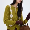 Women's Olive Green Argyle Cardigan Sweater - Classic Knit Pattern Button-Up 8 Women's Olive Green Argyle Cardigan Sweater - Classic Knit Pattern Button-Up - Thumbnail Image 2