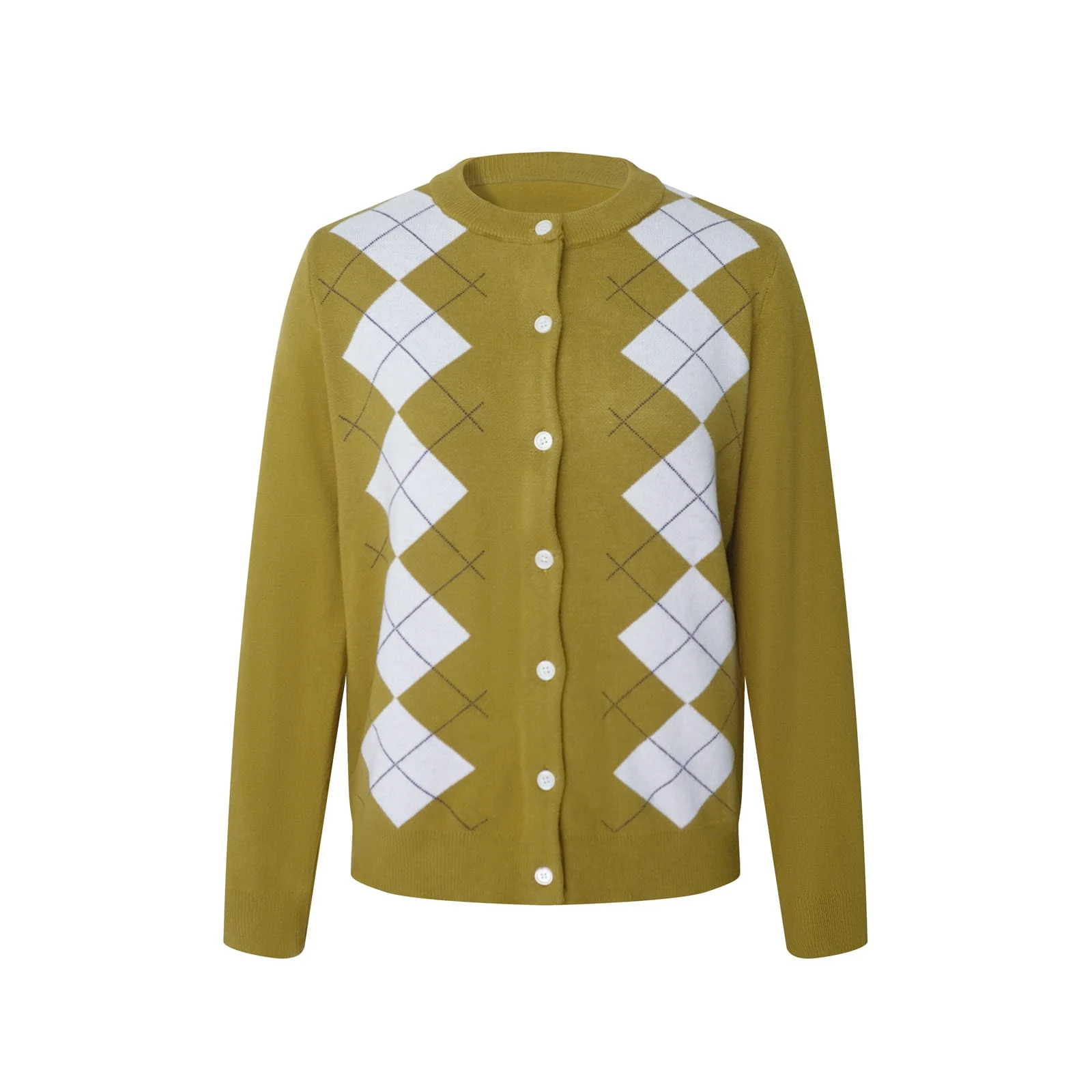 Women's Olive Green Argyle Cardigan Sweater - Classic Knit Pattern Button-Up 1 Women's Olive Green Argyle Cardigan Sweater - Classic Knit Pattern Button-Up - Image 1