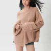 Women's Off-Shoulder Oversized Sweater - Chunky Knit Long Sleeve Pullover Top for Spring & Autumn - Thumbnail Image 6