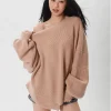 Women's Off-Shoulder Oversized Sweater - Chunky Knit Long Sleeve Pullover Top for Spring & Autumn - Thumbnail Image 7