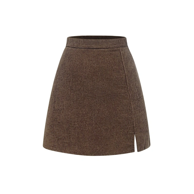 Corduroy High-Waist A-Line Mini Skirt – Brown & Black - Image 1