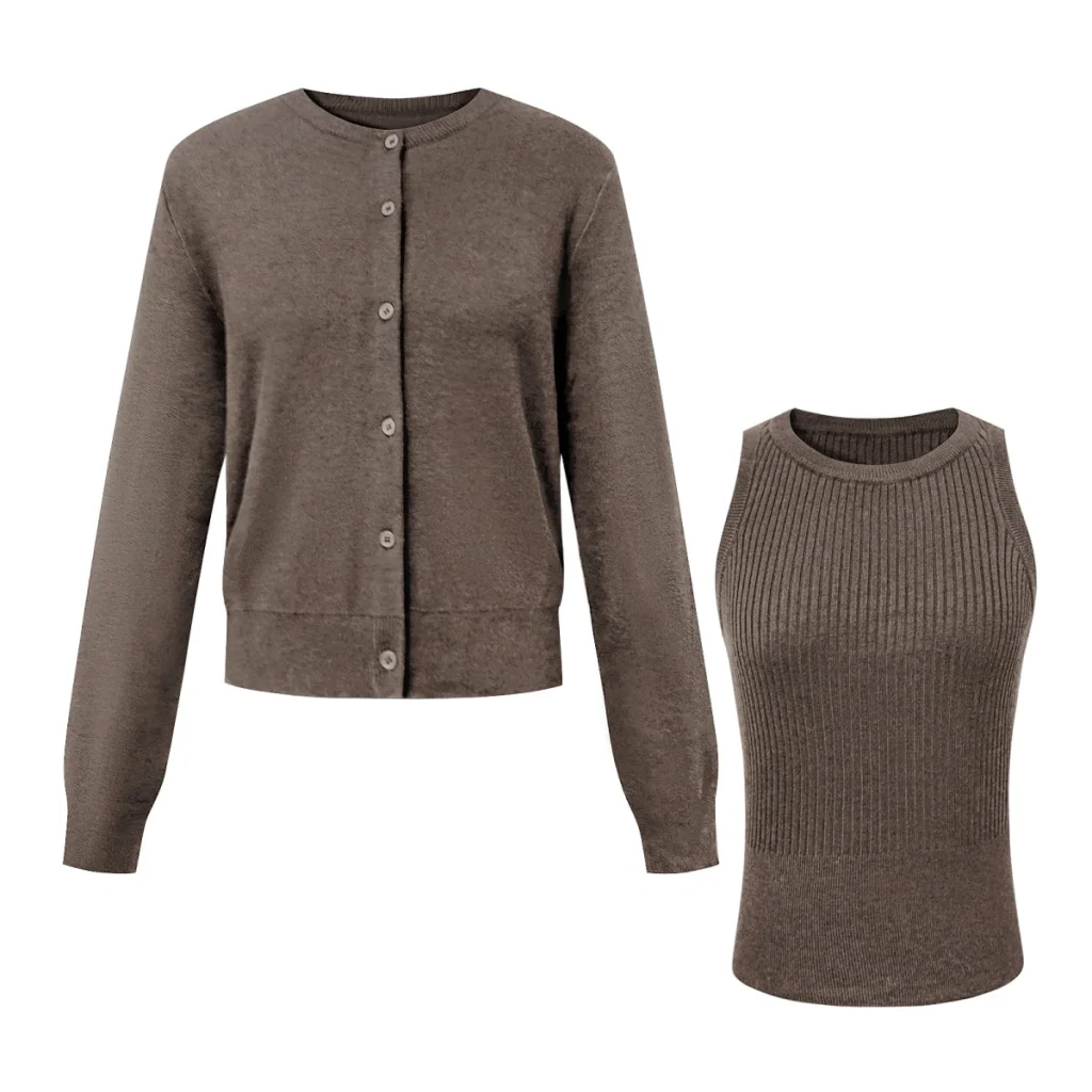 The Sunday Best: Knit Sweaters for Easter Prep 9 Brown Knitted Cardigan and Tank Top Set SweaterWardrobe