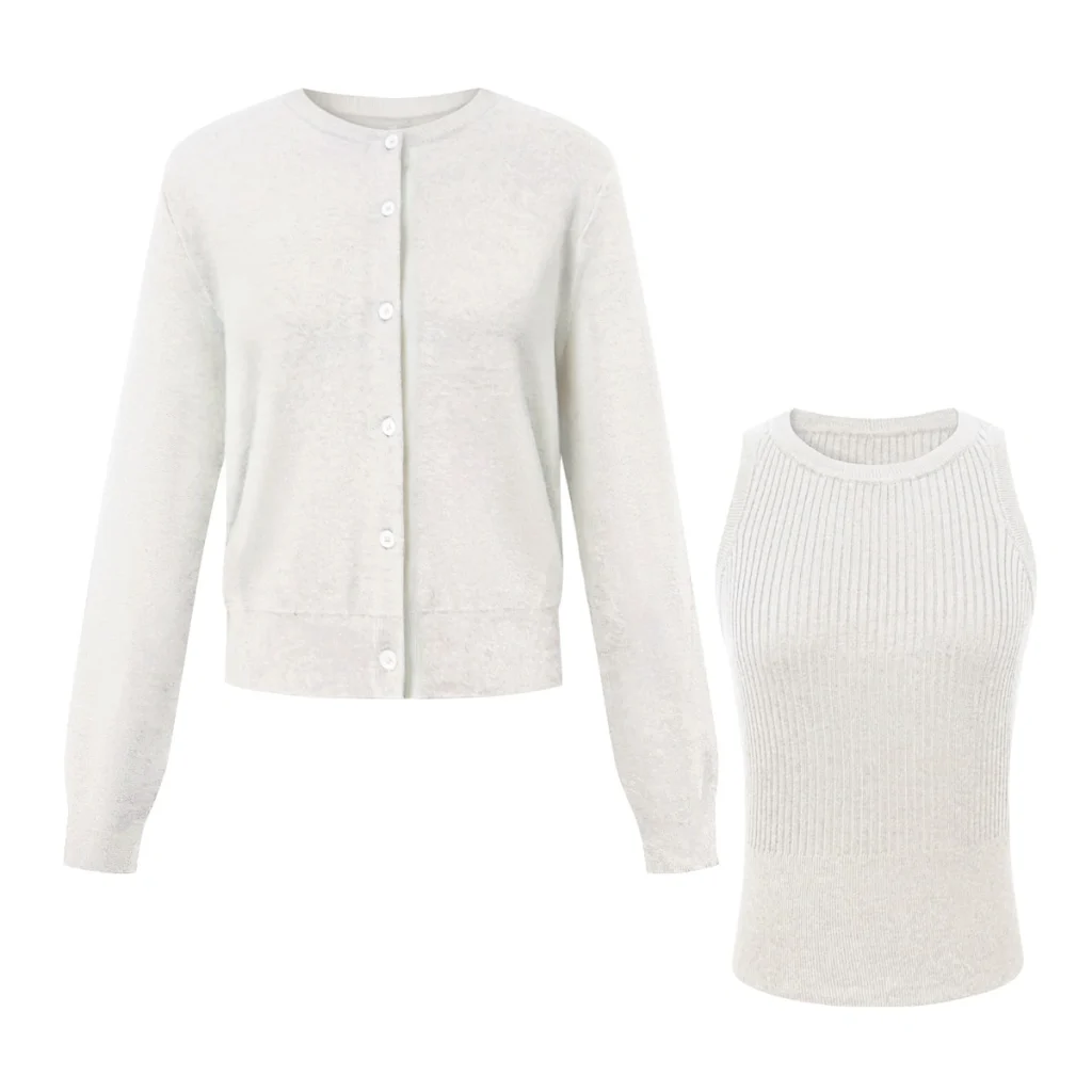 The Sunday Best: Knit Sweaters for Easter Prep 1 Cream Colored Knitted Cardigan and Tank Top Set SweaterWardrobe