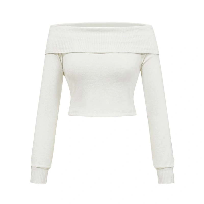 Off Shoulder French Style Long Sleeve Crop Top for Women – Sexy Slim Fit Square Neck Tee 1 Off Shoulder French Style Long Sleeve Crop Top for Women – Sexy Slim Fit Square Neck Tee - Image 1