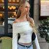 Off Shoulder French Style Long Sleeve Crop Top for Women – Sexy Slim Fit Square Neck Tee 8 Off Shoulder French Style Long Sleeve Crop Top for Women – Sexy Slim Fit Square Neck Tee - Thumbnail Image 2