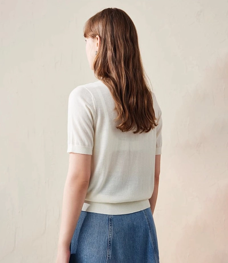Women's 100% Wool Short-Sleeve Sweater – Lightweight Knit Top, Perfect for Layering in Autumn and Winter - Image 9