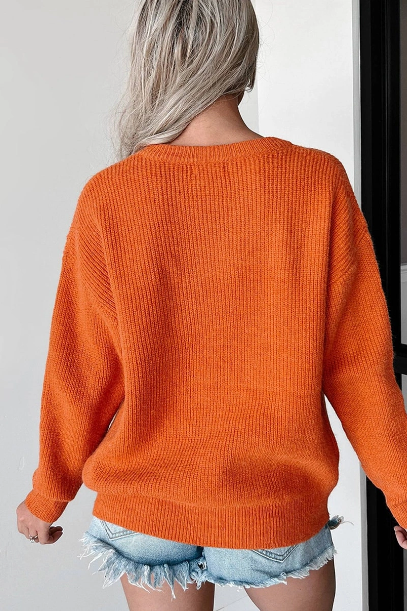 Hello Pumpkin Oversized Knit Sweater - Cute Fall Orange Pullover for Women - Image 6