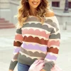 Scalloped Stripe Pullover Sweater - Cozy Colorful Knit for Women - Thumbnail Image 7