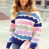 Scalloped Stripe Pullover Sweater - Cozy Colorful Knit for Women - Thumbnail Image 8