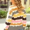 Scalloped Stripe Pullover Sweater - Cozy Colorful Knit for Women - Thumbnail Image 5
