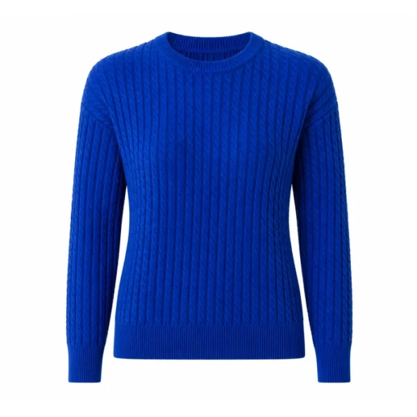 Cart 5 Bright blue cable knit crewneck sweater with ribbed hem and cuffs - SweaterWardrobe