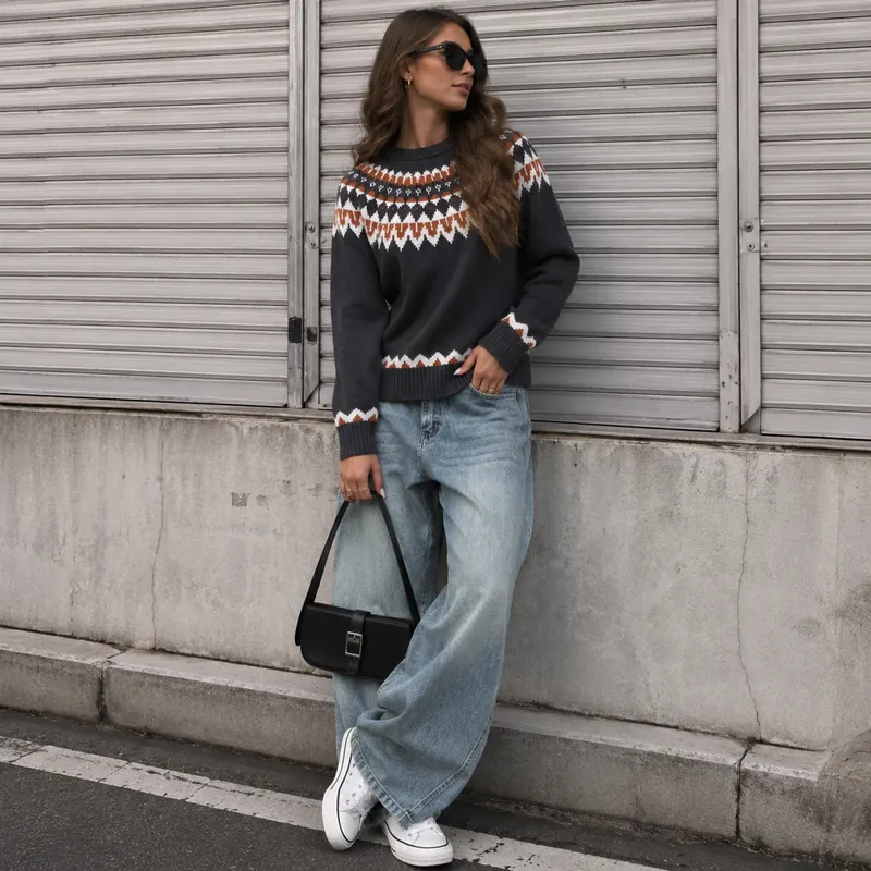 From Warm Layers to Summer Air: Transitional Street Style with Classic Wide-Leg Denim 1 fair‑isle‑knit‑sweater‑wide‑leg‑jeans‑fall‑outfit